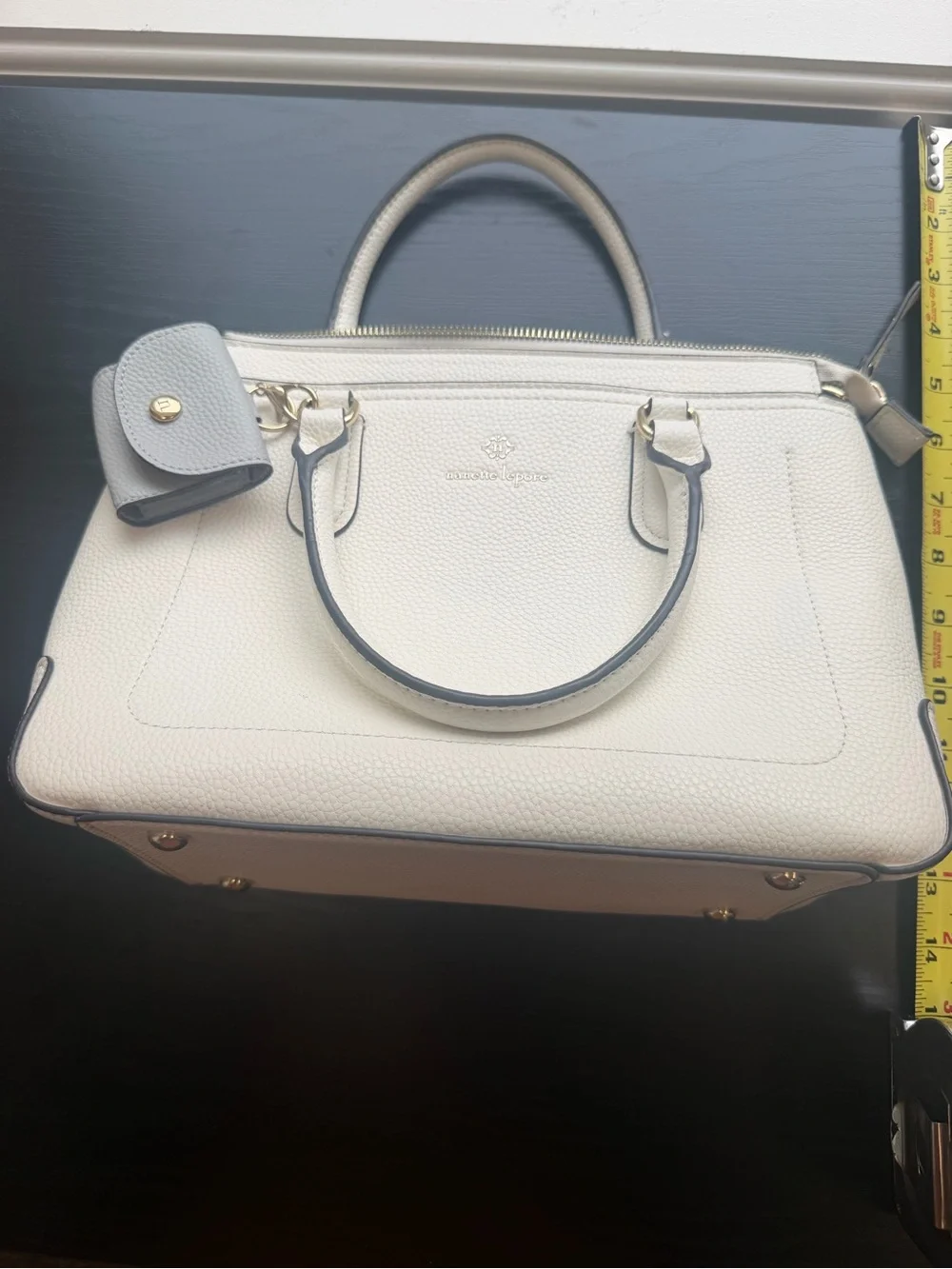 Nanette Lepore Cream Leather Double Zip Satchel with Gold Hardware